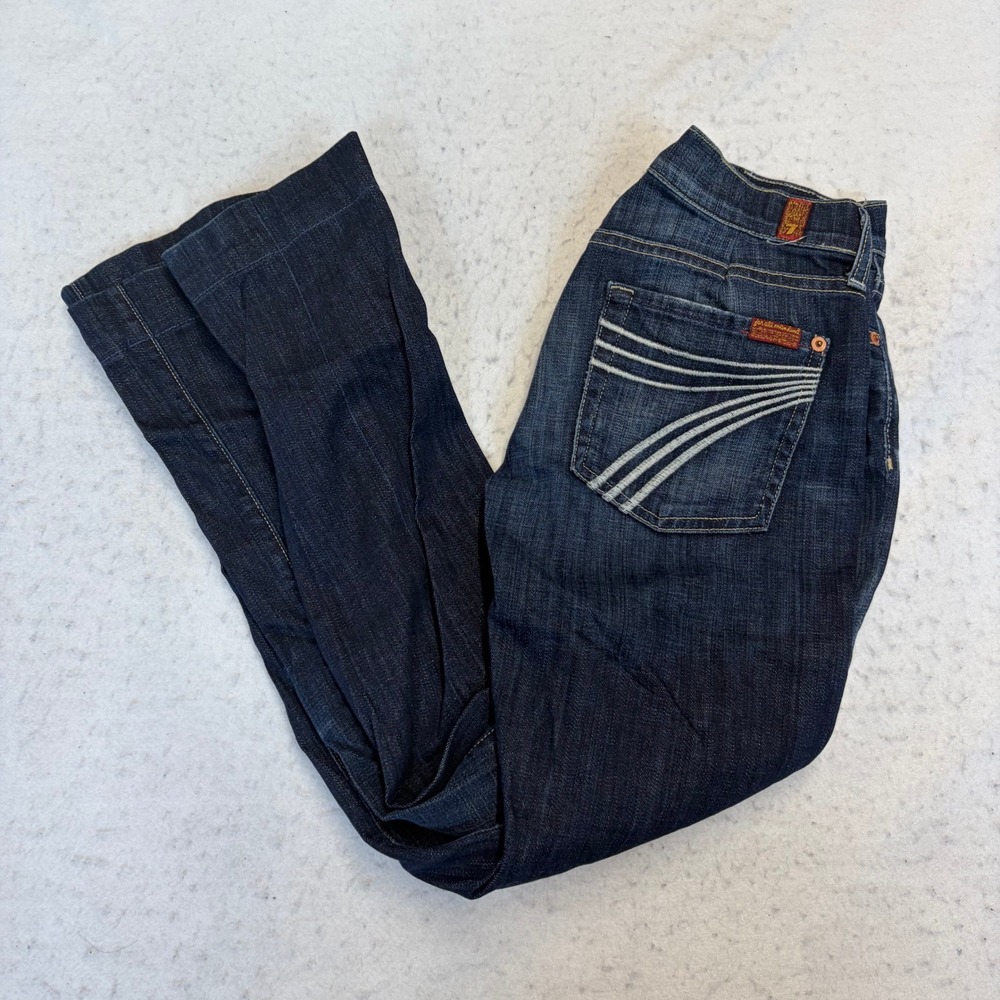 7 For All Mankind Dojo Jeans Womens 27 Dark Blue Flare Leg Stretch Denim